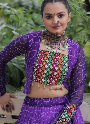 Purple Navaratri Special Leheriya Print with Gota-Patti Lace Work Lehenga Choli 4