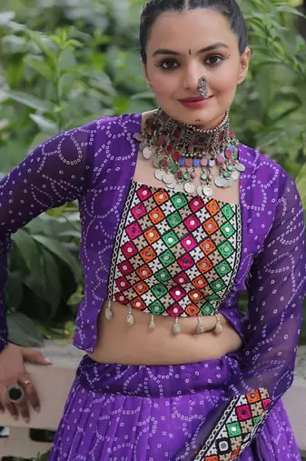 Purple Navaratri Special Leheriya Print with Gota-Patti Lace Work Lehenga Choli