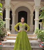 Parrot Green Navaratri Special Leheriya Print with Gota-Patti Lace Work Lehenga Choli
