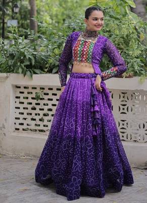 Purple Navaratri Special Leheriya Print with Gota-Patti Lace Work Lehenga Choli 5