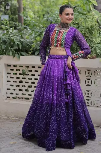 Purple Navaratri Special Leheriya Print with Gota-Patti Lace Work Lehenga Choli