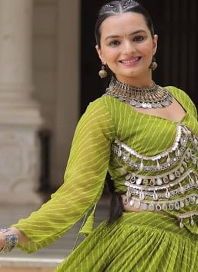 Parrot Green Navaratri Special Leheriya Print with Gota-Patti Lace Work Lehenga Choli