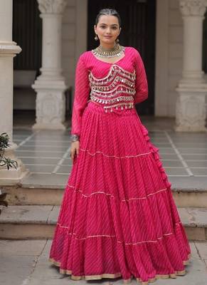 Pink Navaratri Special Leheriya Print with Gota-Patti Lace Work Lehenga Choli 1