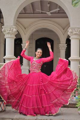 Pink Navaratri Special Leheriya Print with Gota-Patti Lace Work Lehenga Choli- free size 2