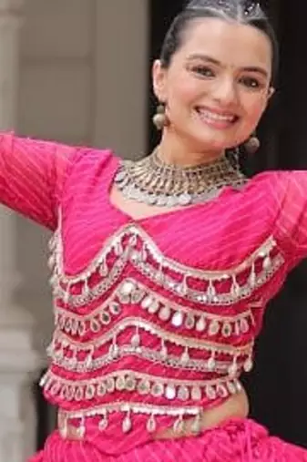 Pink Navaratri Special Leheriya Print with Gota-Patti Lace Work Lehenga Choli