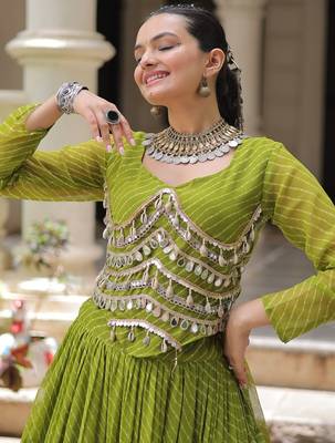 Parrot Green Navaratri Special Leheriya Print with Gota-Patti Lace Work Lehenga Choli 5