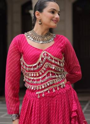 Pink Navaratri Special Leheriya Print with Gota-Patti Lace Work Lehenga Choli 4