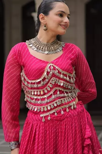 Pink Navaratri Special Leheriya Print with Gota-Patti Lace Work Lehenga Choli
