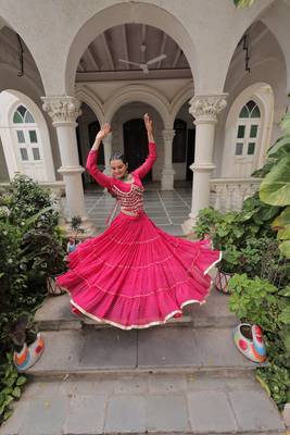 Pink Navaratri Special Leheriya Print with Gota-Patti Lace Work Lehenga Choli 5