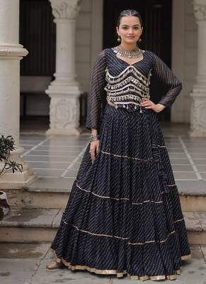 Black Navaratri Special Leheriya Print with Gota-Patti Lace Work Lehenga Choli 1