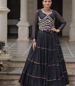 Black Navaratri Special Leheriya Print with Gota-Patti Lace Work Lehenga Choli