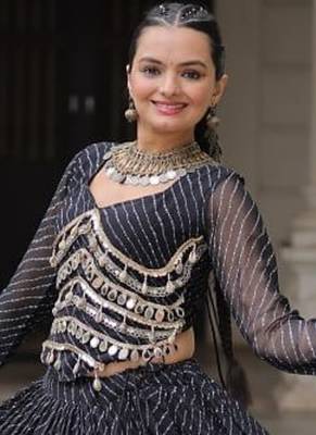 Black Navaratri Special Leheriya Print with Gota-Patti Lace Work Lehenga Choli 3