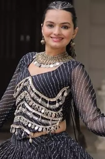 Black Navaratri Special Leheriya Print with Gota-Patti Lace Work Lehenga Choli