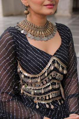 Black Navaratri Special Leheriya Print with Gota-Patti Lace Work Lehenga Choli 5