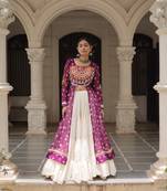 Purple Navaratri Special Kora Cotton Frill Lehenga with Patch Work Georgette Kurti