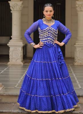 Blue Navaratri Special Leheriya Print with Gota-Patti Lace Work Lehenga Choli 1