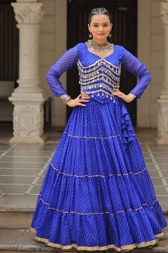 Blue Navaratri Special Leheriya Print with Gota-Patti Lace Work Lehenga Choli- free size