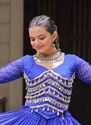 Blue Navaratri Special Leheriya Print with Gota-Patti Lace Work Lehenga Choli 2