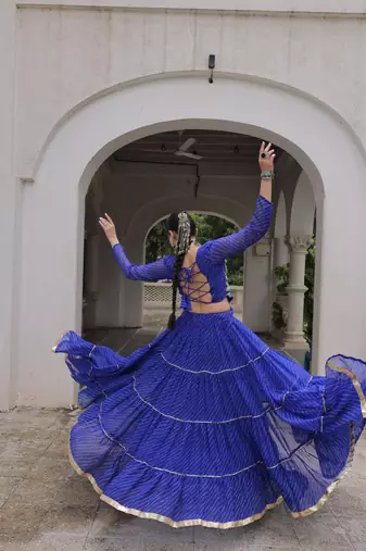 Blue Navaratri Special Leheriya Print with Gota-Patti Lace Work Lehenga Choli