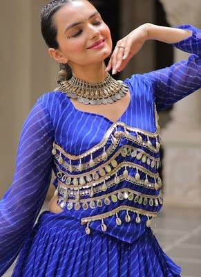 Blue Navaratri Special Leheriya Print with Gota-Patti Lace Work Lehenga Choli 4