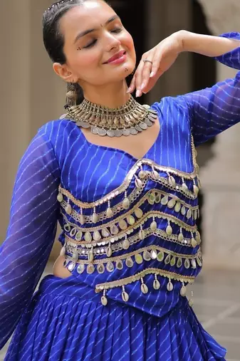 Blue Navaratri Special Leheriya Print with Gota-Patti Lace Work Lehenga Choli