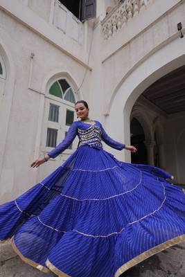 Blue Navaratri Special Leheriya Print with Gota-Patti Lace Work Lehenga Choli- free size 5