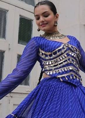 Blue Navaratri Special Leheriya Print with Gota-Patti Lace Work Lehenga Choli 5