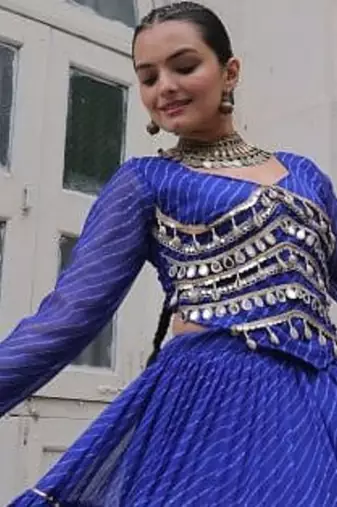 Blue Navaratri Special Leheriya Print with Gota-Patti Lace Work Lehenga Choli