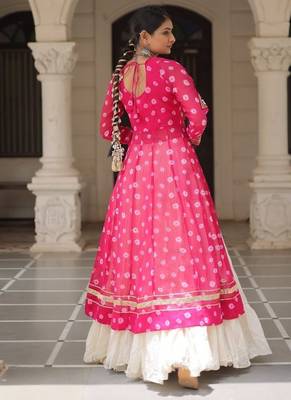Pink Navaratri Special Kora Cotton Frill Lehenga with Patch Work Georgette Kurti 3
