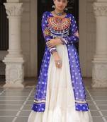 Blue Navaratri Special Kora Cotton Frill Lehenga with Patch Work Georgette Kurti