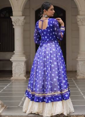 Blue Navaratri Special Kora Cotton Frill Lehenga with Patch Work Georgette Kurti 4