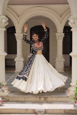 Black Navaratri Special Kora Cotton Frill Lehenga with Patch Work Georgette Kurti 2