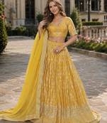Yellow Viscose Semi Stitched Lehenga Choli with Embroidery & sequin Work