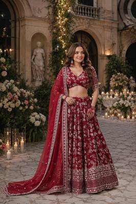 Maroon Viscose Semi Stitched Lehenga Choli with Embroidery & sequin Work 1