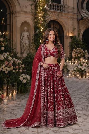 Maroon Viscose Semi Stitched Lehenga Choli with Embroidery & sequin Work