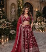 Maroon Viscose Semi Stitched Lehenga Choli with Embroidery & sequin Work