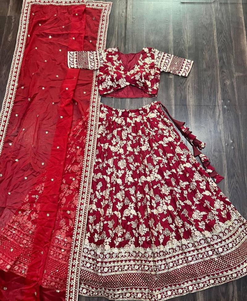 Maroon Viscose Semi Stitched Lehenga Choli with Embroidery & sequin Work