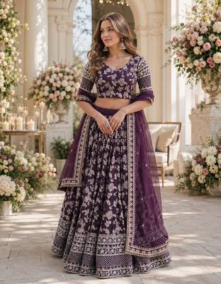 Purple Viscose Semi Stitched Lehenga Choli with Embroidery & sequin Work 1