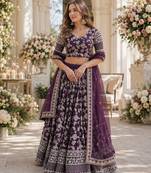 Purple Viscose Semi Stitched Lehenga Choli with Embroidery & sequin Work