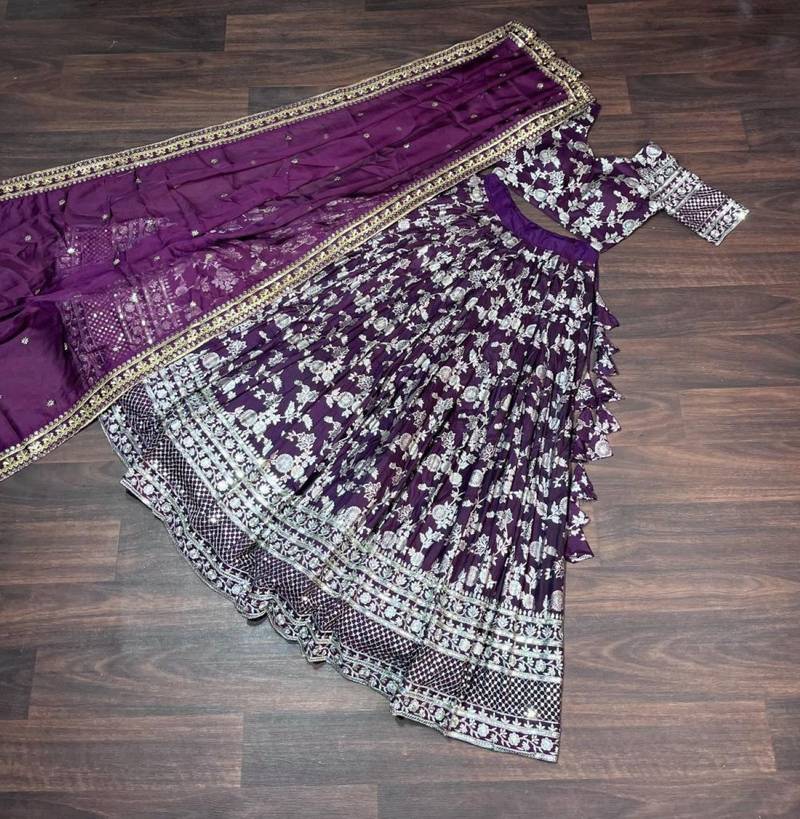 Purple Viscose Semi Stitched Lehenga Choli with Embroidery & sequin Work