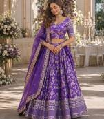 Violet Viscose Semi Stitched Lehenga Choli with Embroidery & sequin Work