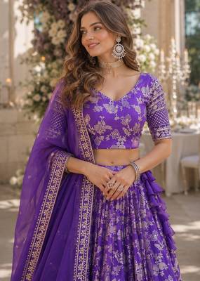 Violet Viscose Semi Stitched Lehenga Choli with Embroidery & sequin Work 2