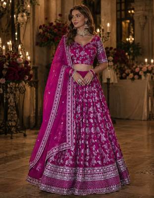 Rani Viscose Semi Stitched Lehenga Choli with Embroidery & sequin Work 1
