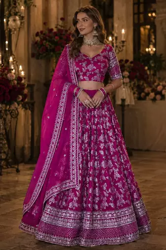 Rani Viscose Semi Stitched Lehenga Choli with Embroidery & sequin Work