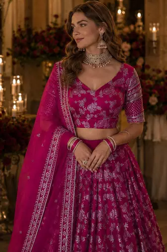 Rani Viscose Semi Stitched Lehenga Choli with Embroidery & sequin Work