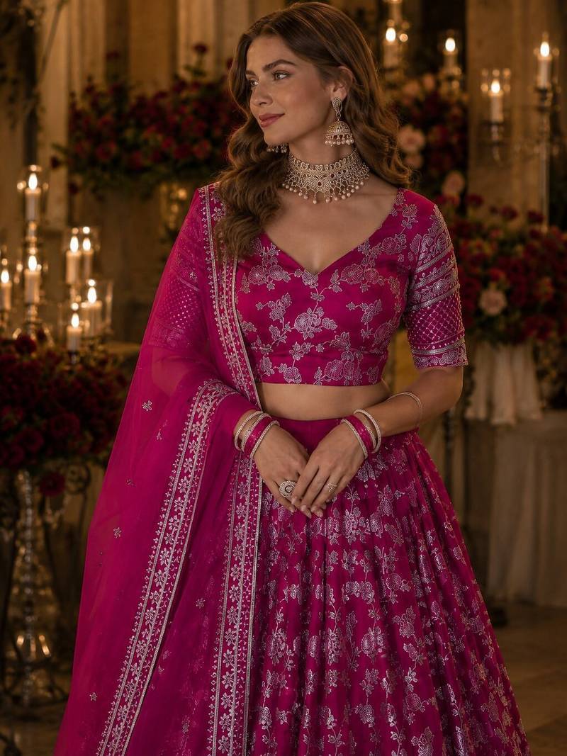 Rani Viscose Semi Stitched Lehenga Choli with Embroidery & sequin Work
