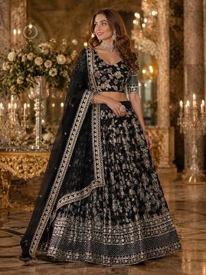 Black Viscose Semi Stitched Lehenga Choli with Embroidery & sequin Work 1