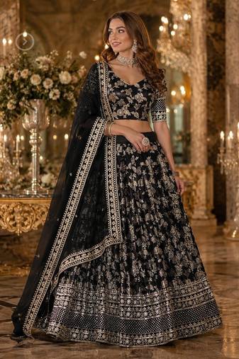 Black Viscose Semi Stitched Lehenga Choli with Embroidery & sequin Work