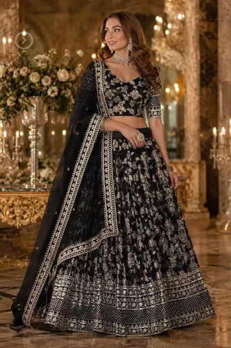 Black Viscose Semi Stitched Lehenga Choli with Embroidery & sequin Work