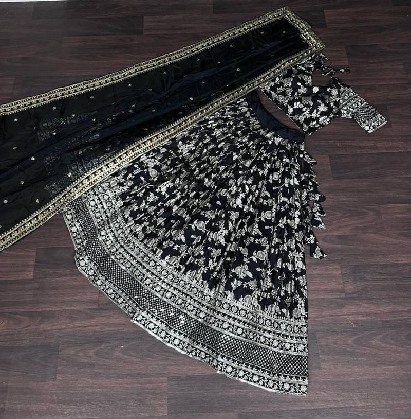 Black Viscose Semi Stitched Lehenga Choli with Embroidery & sequin Work